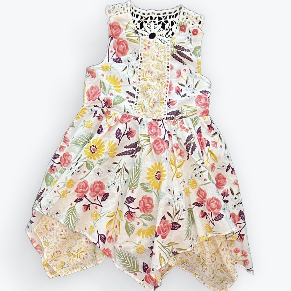 Crochet Lace Floral Bloomcore Cottage Handkerchief Dress ~ NEW Artisan NY 18 Mo.